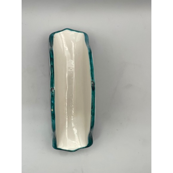 Italian Pottery Napkin Holder Sunflower Lemon Blue Ceramic Hand Painted 6.5" - Picture 6 of 8